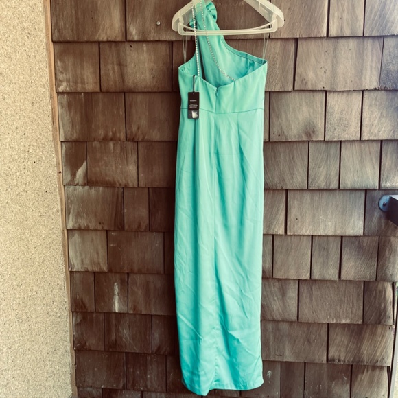 Liv Foster Stretch Satin One Shoulder Maxi Gown Aqua Green Size 6 Asymmetrical - Picture 15 of 17